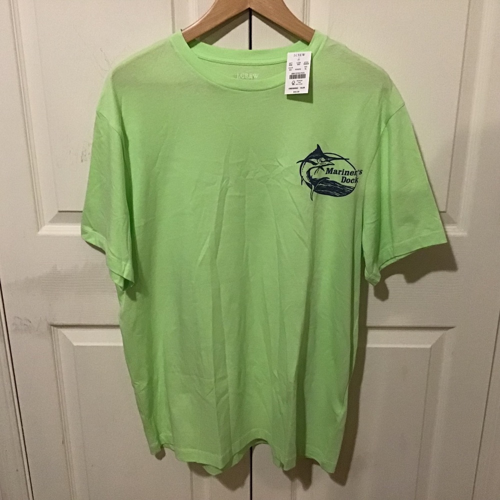 NWT J. Crew Men's Swordfish graphic short sleeve Tee soft lime Size XL